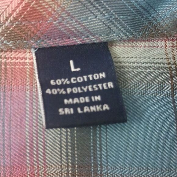 Round Tree & York Men smart  blue brown red plaid long sleeve button up shirt L - Picture 9 of 9